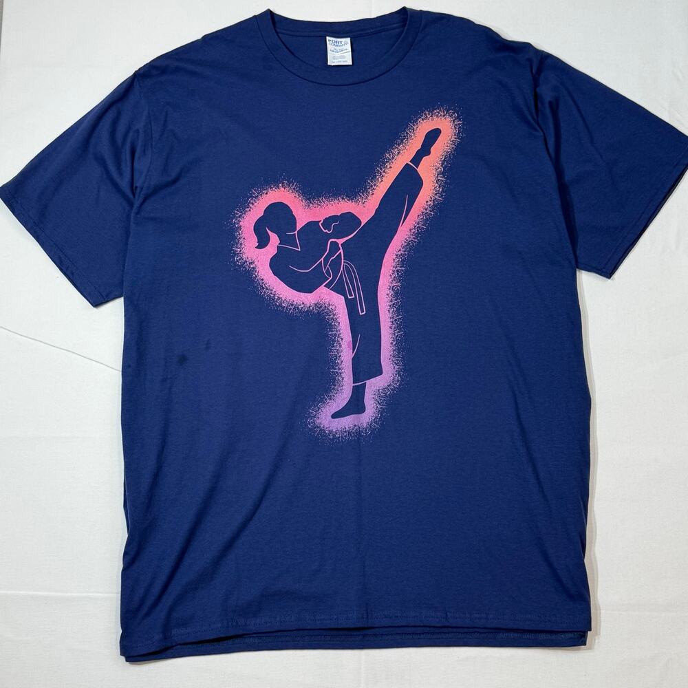 Karate Girl Taekwondo Martial Arts Navy Blue Graphic T-Shirt Cotton Size 2XL